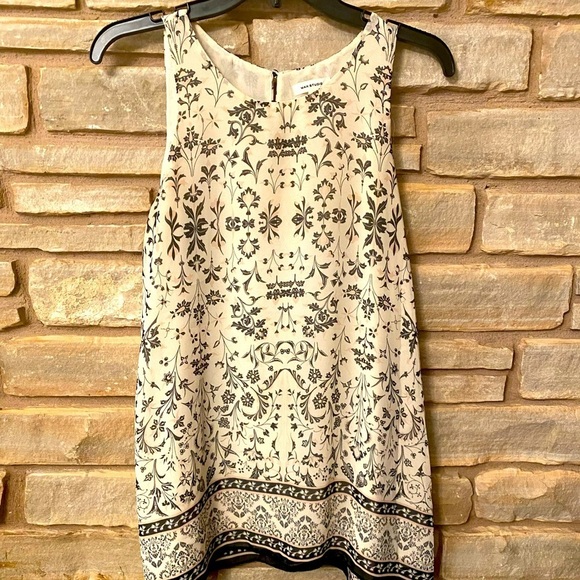 Max Studio Women's Tank Top Blouse Sz S Off White Floral Sleeveless Layered - Picture 2 of 10